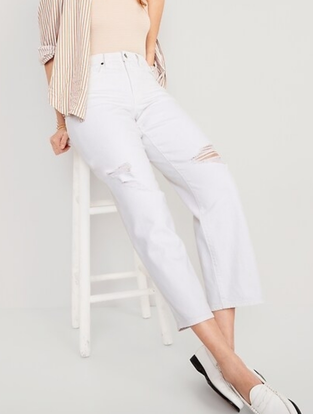 16 • Old Navy • High-Waisted OG Loose Ripped White Jeans